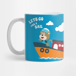 Cute bear the animal sailor on the boat with cartoon style Mug